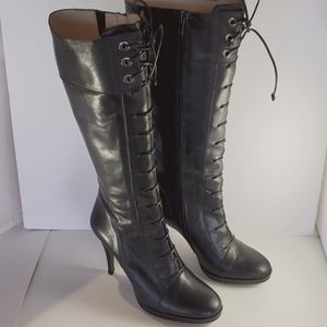 Via Spiga V-Rapido Black Leather Tall Lace Up Boot